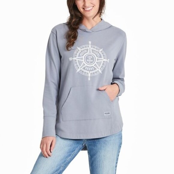 Life is Good Positive Compass Crusher-FLEX Hoodie Stone Blue Women's L - Picture 1 of 6